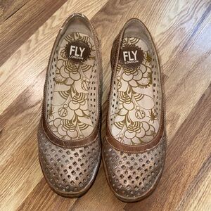 FLY London Women's Brown Perforated Wedge